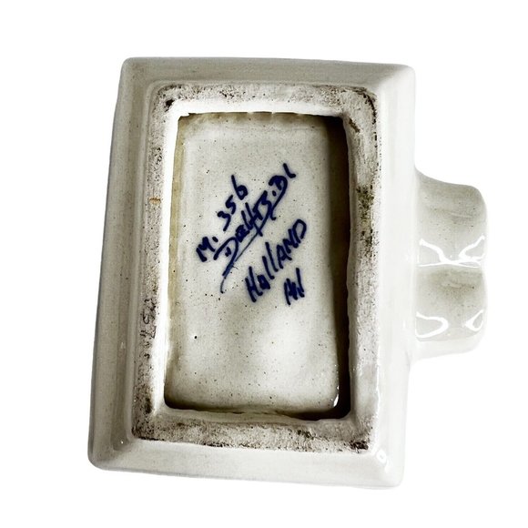 Delft Blue Ashtray Holland Windmill Signed Trinket Dish Rectangle 3.25” X 3” VTG - Picture 4 of 9
